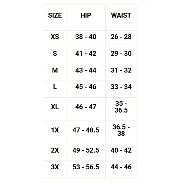 Load image into Gallery viewer, Zoic Womens Liner Size Chart