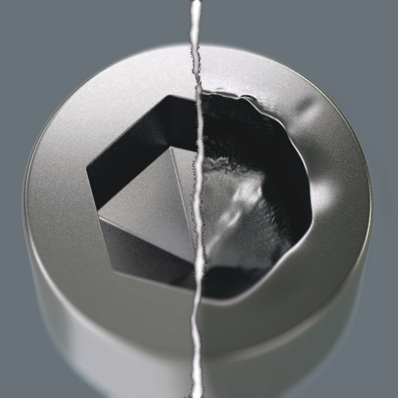 Load image into Gallery viewer, Hexagon screws can endure a problem because the contact surfaces delivering the power from the conventional tool, is transferred to the screw via very small surface areas. The consequence: the screw can become damaged (rounding out). Hex-Plus tools h