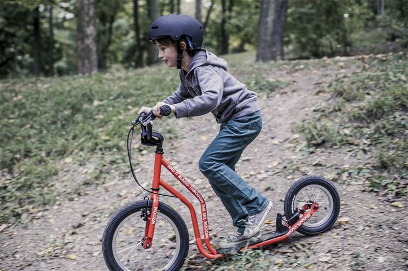 Load image into Gallery viewer, Yedoo Wzoom Scooter 16/12" Red - Lifestyle 1