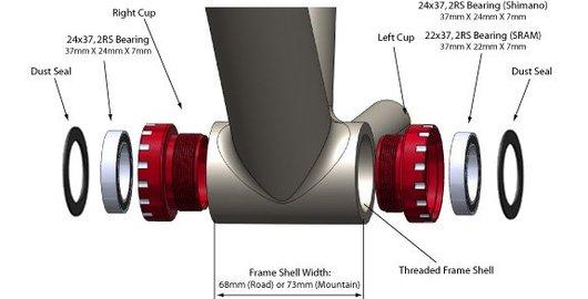 Threaded Road ABEC-3 BB for 24/22mm Cranks (SRAM) - Grey